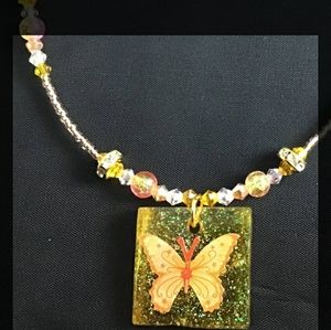 Yellow Orange Butterfly necklace